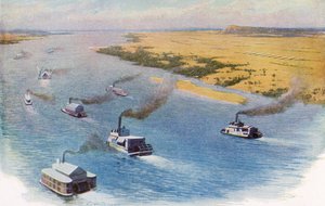 De opmars van de Anglo-Egyptische troepen naar Omdurman, Soedan langs de Nijl in 1898 voorafgaand aan de Slag bij Omdurman door Unknown